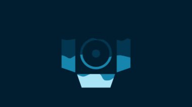 White Movie spotlight icon isolated on blue background. Light Effect. Scene, Studio, Show. 4K Video motion graphic animation.