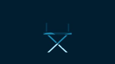White Director movie chair icon isolated on blue background. Film industry. 4K Video motion graphic animation.