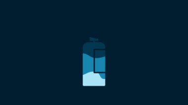 White Bottle of olive oil icon isolated on blue background. Jug with olive oil icon. 4K Video motion graphic animation.