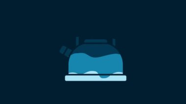White Kettle with handle icon isolated on blue background. Teapot icon. 4K Video motion graphic animation.