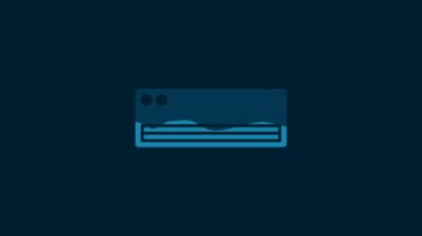 White Air conditioner icon isolated on blue background. Split system air conditioning. Cool and cold climate control system. 4K Video motion graphic animation.