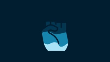 White Indian symbol hand icon isolated on blue background. 4K Video motion graphic animation.