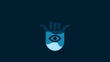 White Hamsa hand icon isolated on blue background. Hand of Fatima - amulet, symbol of protection from devil eye. 4K Video motion graphic animation.