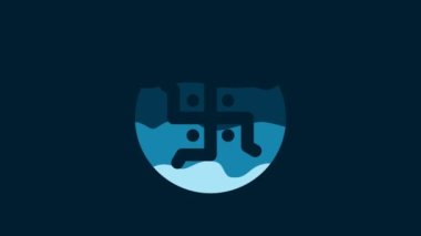 White Hindu swastika religious symbol icon isolated on blue background. 4K Video motion graphic animation.