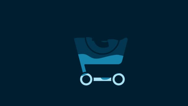 White Shopping Cart Euro Symbol Icon Isolated Blue Background Online — Wideo stockowe