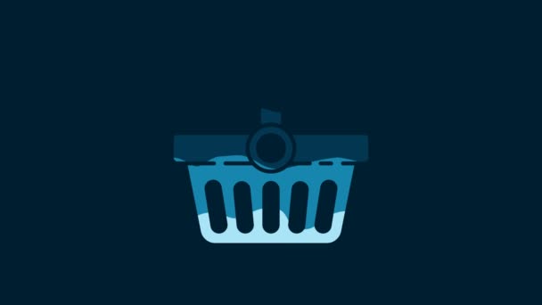 White Shopping Basket Icon Isolated Blue Background Online Buying Concept — Stok Video
