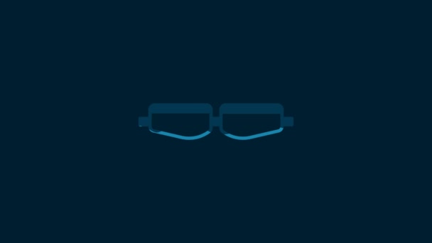 青の背景に隔離されたホワイト安全ゴーグルガラスのアイコン 4Kビデオモーショングラフィックアニメーション — ストック動画