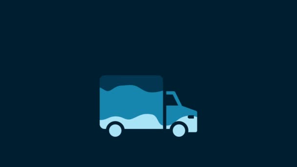 青色の背景に隔離された無線接続アイコンを持つホワイトスマート配送貨物トラック車 4Kビデオモーショングラフィックアニメーション — ストック動画