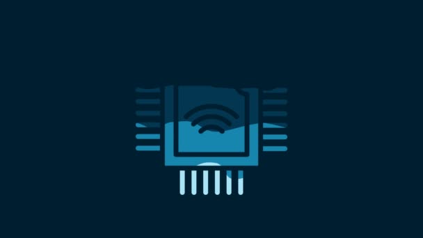 Білий Комп Ютерний Процесор Піктограмою Процесора Мікросхем Ізольовано Синьому Фоні — стокове відео