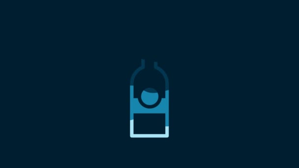 青の背景に隔離されたウォッカのアイコンのホワイトグラスボトル 4Kビデオモーショングラフィックアニメーション — ストック動画