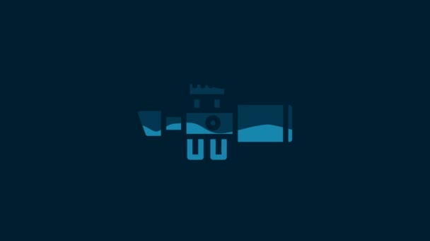 青の背景に分離されたホワイトスナイパー光学光源アイコン 狙撃手のスコープの十字路 4Kビデオモーショングラフィックアニメーション — ストック動画