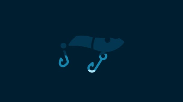 White Fishing Lure Icon Isolated Blue Background Fishing Tackle Video — Stockvideo