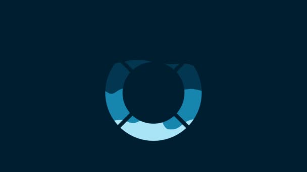 白いライフブイのアイコンは 青い背景に隔離されています ライフベルトのシンボル 4Kビデオモーショングラフィックアニメーション — ストック動画