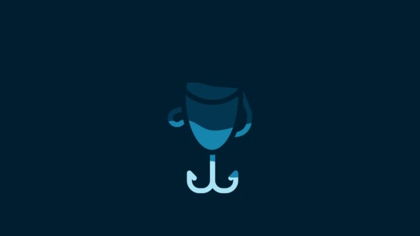 Иконка Белая Рыбалка Выделена Синем Фоне Рыболовные Снасти Видеографическая Анимация — стоковое видео