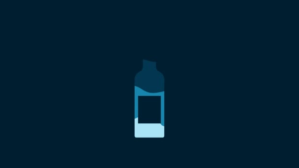 青の背景に隔離されたウォッカのアイコンのホワイトグラスボトル 4Kビデオモーショングラフィックアニメーション — ストック動画