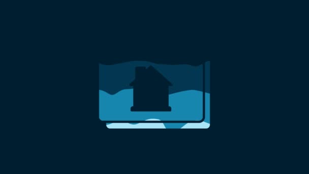 白色在线房地产在浏览器图标中隔离的蓝色背景 住房贷款的概念 购买房产 4K视频运动图形动画 — 图库视频影像