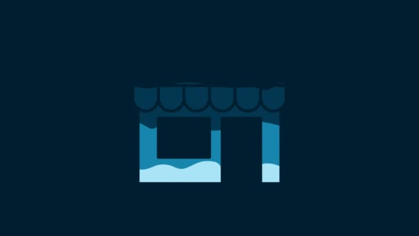 White Shopping Building Market Store Icon Isolated Blue Background Shop — Vídeos de Stock