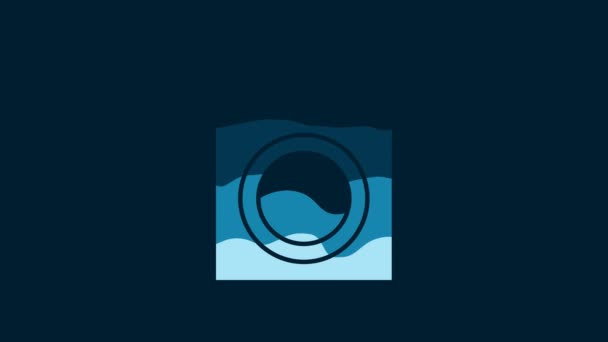 白色沃什图标孤立在蓝色背景 洗衣机图标 衣服洗衣机 洗衣机 家用电器符号 4K视频运动图形动画 — 图库视频影像