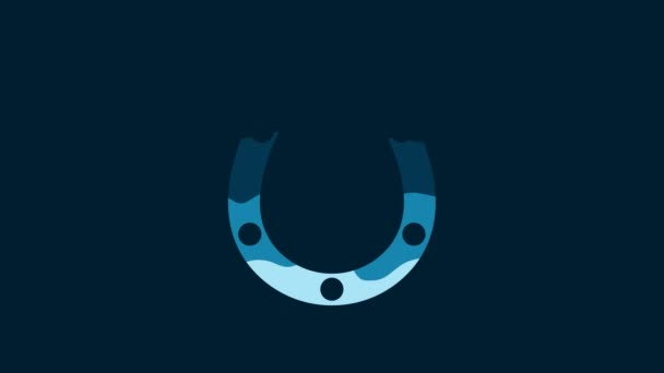 白色马蹄图标孤立在蓝色背景 4K视频运动图形动画 — 图库视频影像