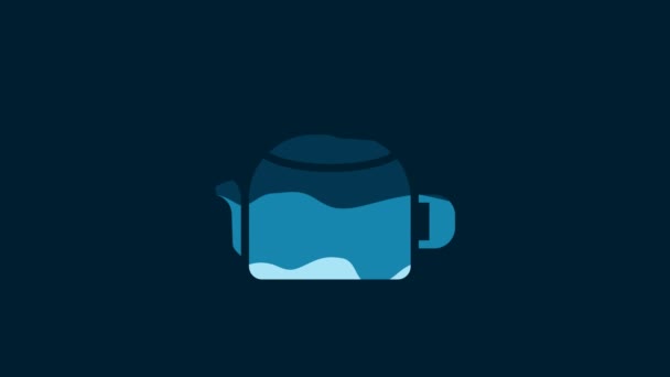 White Kettle Handle Icon Isolated Blue Background Teapot Icon Video — Vídeo de stock