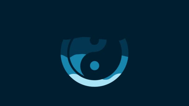 調和とバランスのアイコンの白陰陽シンボル青の背景に隔離された 4Kビデオモーショングラフィックアニメーション — ストック動画