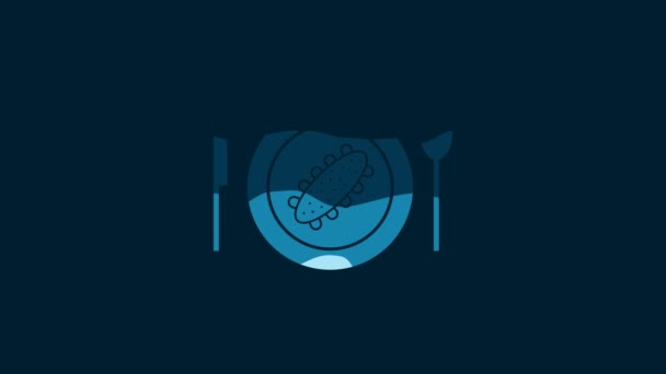 在蓝色背景上隔离的盘子图标上有白色的黄瓜 海洋食物 4K视频运动图形动画 — 图库视频影像