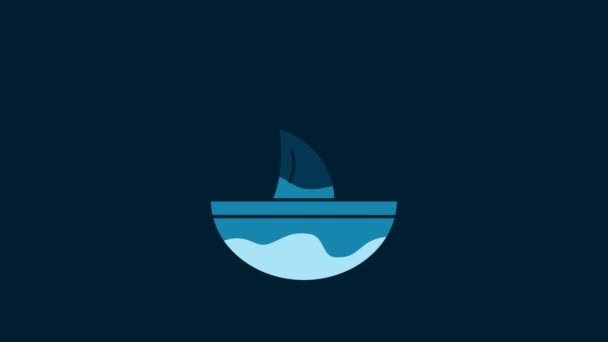 白色鲨鱼鳍汤图标孤立在蓝色背景 4K视频运动图形动画 — 图库视频影像