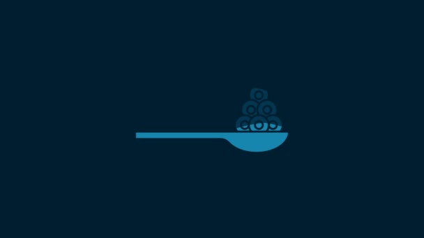 White Caviar Spoon Icon Isolated Blue Background Video Motion Graphic — 비디오