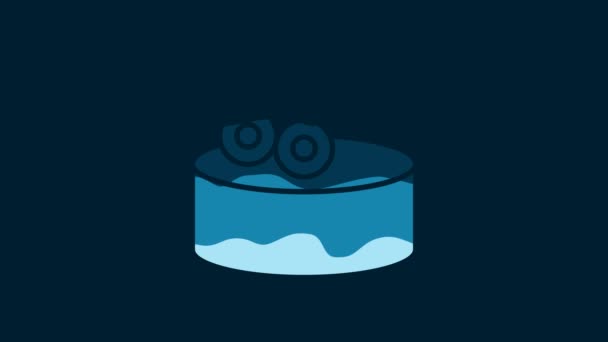 White Tin Can Caviar Icon Isolated Blue Background Video Motion — Vídeo de stock