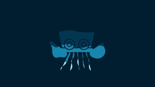 白色章鱼图标孤立在蓝色背景 4K视频运动图形动画 — 图库视频影像