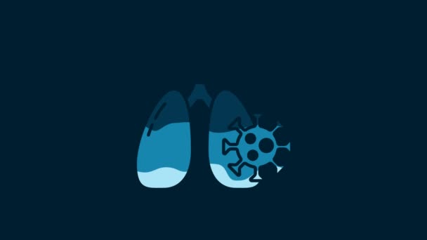 White Virus Cells Lung Icon Isolated Blue Background Infected Lungs — Vídeos de Stock