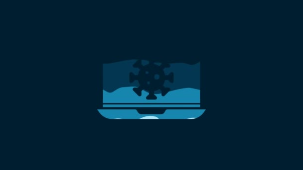 White Virus Statistics Laptop Icon Isolated Blue Background Corona Virus — Vídeo de Stock
