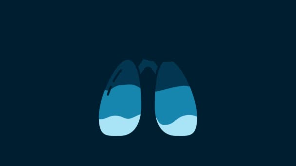 白い肺のアイコンは青の背景に隔離されています 4Kビデオモーショングラフィックアニメーション — ストック動画