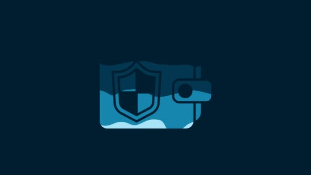 White Wallet Money Shield Icon Isolated Blue Background Insurance Concept — Wideo stockowe