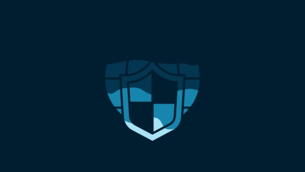 White Shield World Globe Icon Isolated Blue Background Insurance Concept — Vídeo de Stock