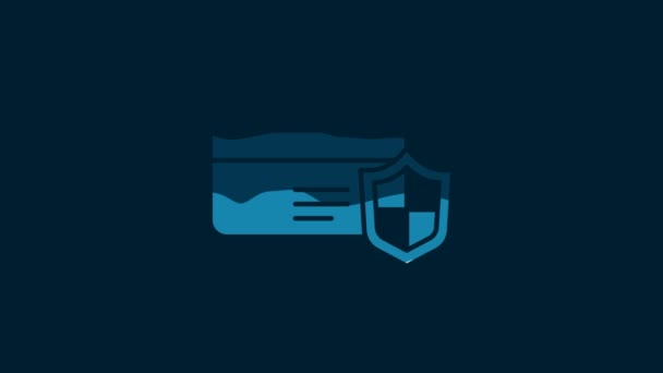 White Credit Card Shield Icon Isolated Blue Background Online Payment — Wideo stockowe