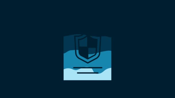 青の背景に隔離されたシールドアイコンとホワイト契約 保険の概念 セキュリティ 安全性 保護の概念 4Kビデオモーショングラフィックアニメーション — ストック動画