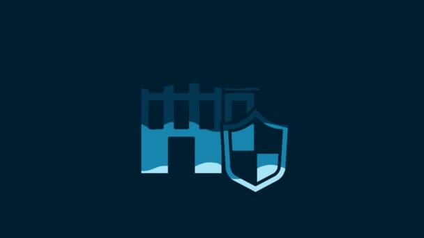 White House Shield Icon Isolated Blue Background Insurance Concept Security — Vídeo de stock