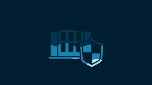White House Shield Icon Isolated Blue Background Insurance Concept Security — Stockvideo