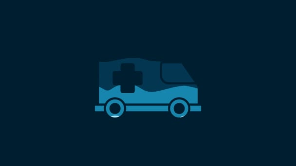 White Ambulance Emergency Car Icon Isolated Blue Background Ambulance Vehicle — Vídeo de Stock