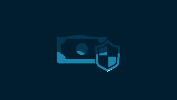 White Money Shield Icon Isolated Blue Background Insurance Concept Security — Stockvideo