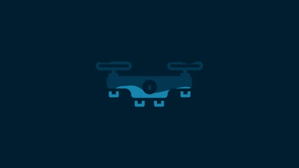 White Drone Flying Icon Isolated Blue Background Quadrocopter Video Photo — Stok video