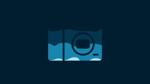 Белый Иконка Фотокамеры Изолированы Синем Фоне Значок Фотокамеры Видеографическая Анимация — стоковое видео