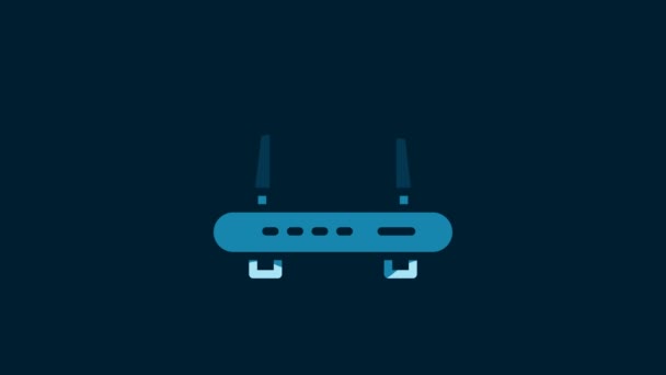 White Router Signal Icon Isolated Blue Background Wireless Ethernet Modem — Stockvideo