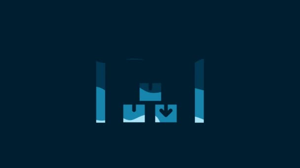 White Warehouse Icon Isolated Blue Background Video Motion Graphic Animation — Wideo stockowe