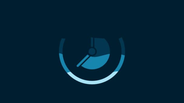 蓝色背景上孤立的白色时钟图标 时间的象征 4K视频运动图形动画 — 图库视频影像