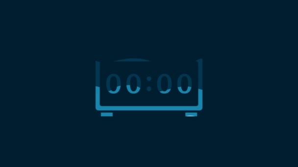White Digital Alarm Clock Icon Isolated Blue Background Electronic Watch — Vídeo de Stock