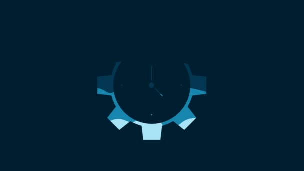 White Time Management Icon Isolated Blue Background Clock Gear Sign — Stockvideo