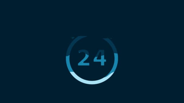 白色秒表24小时图标孤立的蓝色背景 整天循环图标 24小时服务标志 4K视频运动图形动画 — 图库视频影像