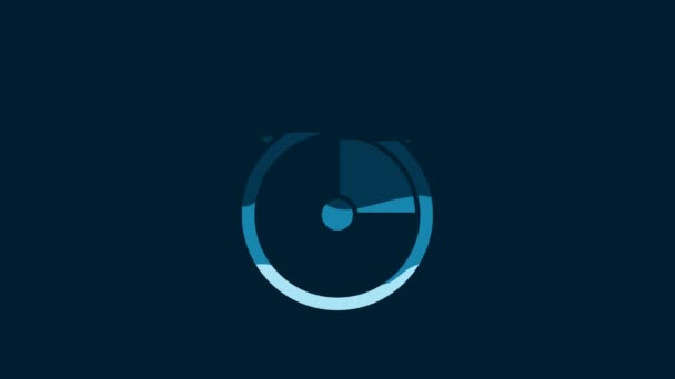 白色秒表图标孤立在蓝色背景 时间计时器标志 验尸官的标志4K视频运动图形动画 — 图库视频影像